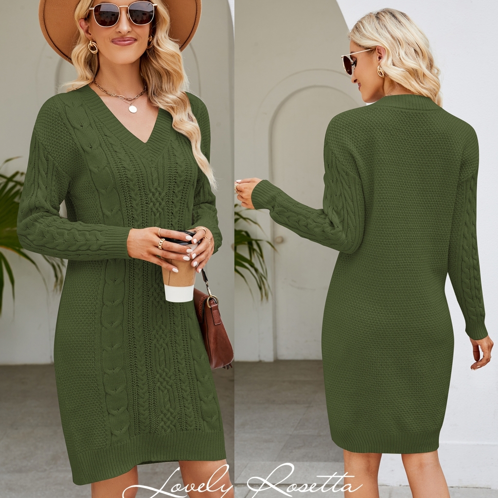 Green Cable Knit Sweater Dress